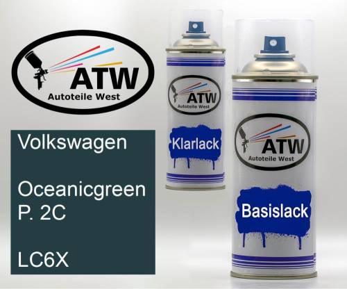 Volkswagen, Oceanicgreen P. 2C, LC6X: 400ml Sprühdose + 400ml Klarlack - Set, von ATW Autoteile West.